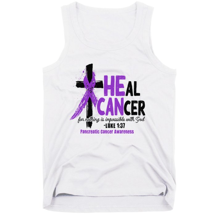 Christian Cross Pancreatic Cancer Awareness Purple Ribbon Tank Top