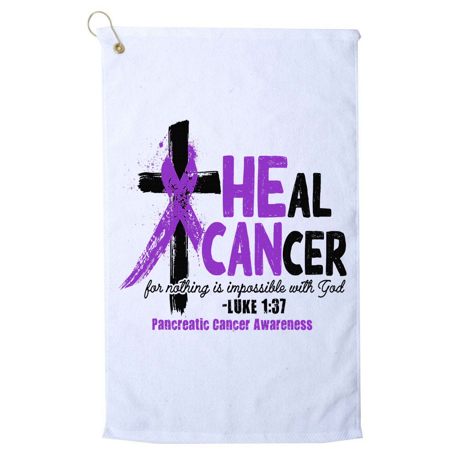Christian Cross Pancreatic Cancer Awareness Purple Ribbon Golf Towel