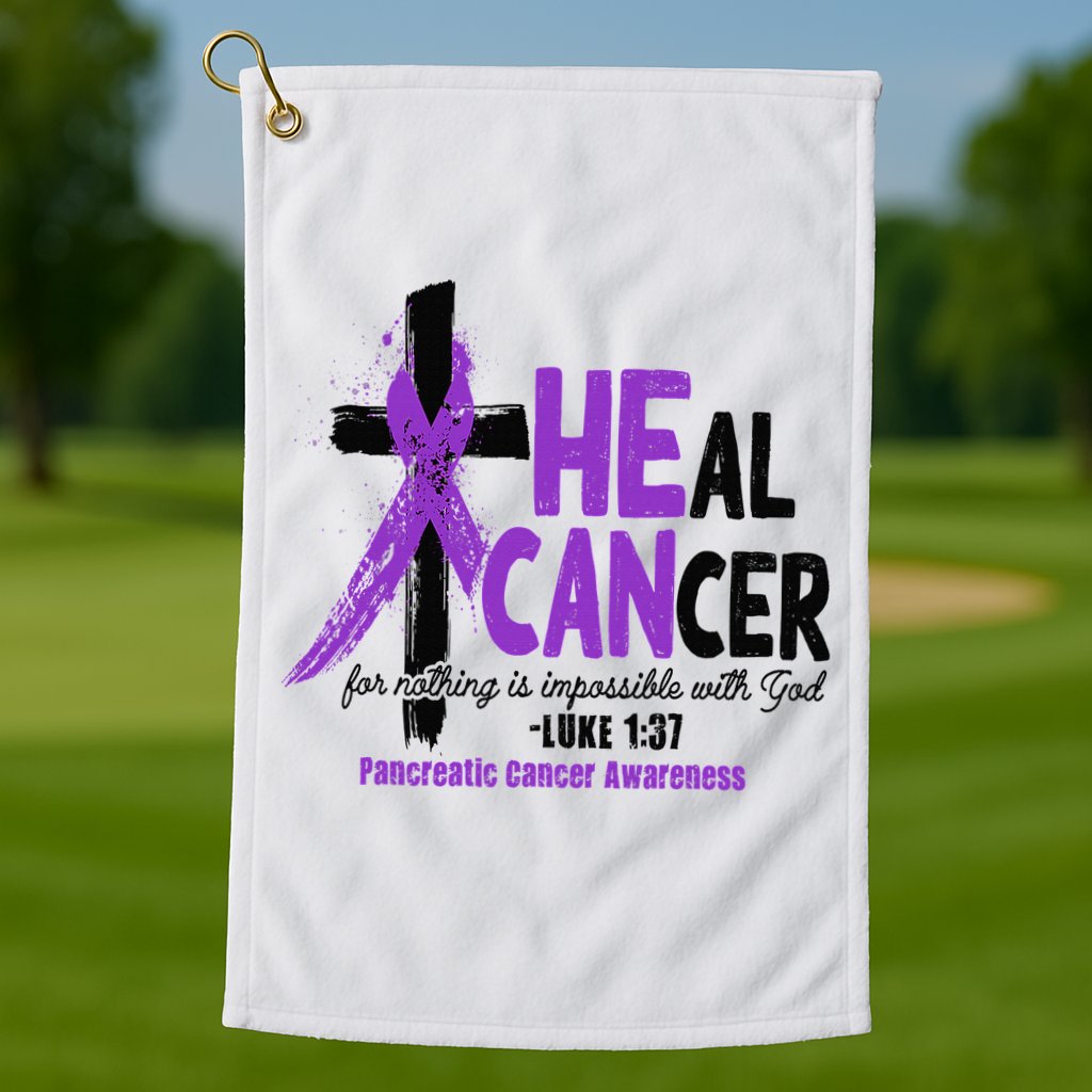 Christian Cross Pancreatic Cancer Awareness Purple Ribbon Golf Towel
