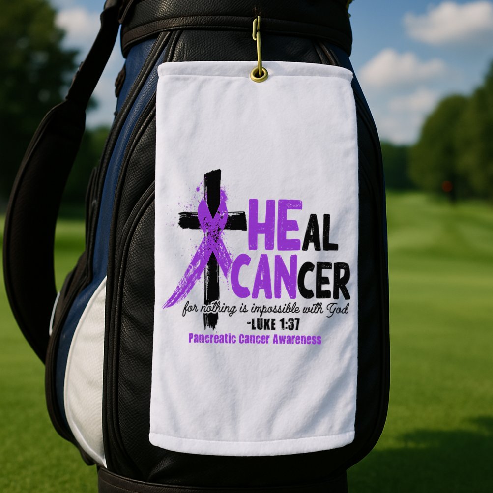 Christian Cross Pancreatic Cancer Awareness Purple Ribbon Golf Towel