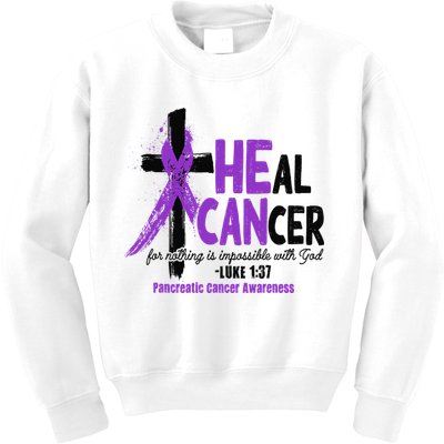 Christian Cross Pancreatic Cancer Awareness Purple Ribbon Kids Sweatshirt