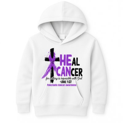 Christian Cross Pancreatic Cancer Awareness Purple Ribbon Kids Hoodie