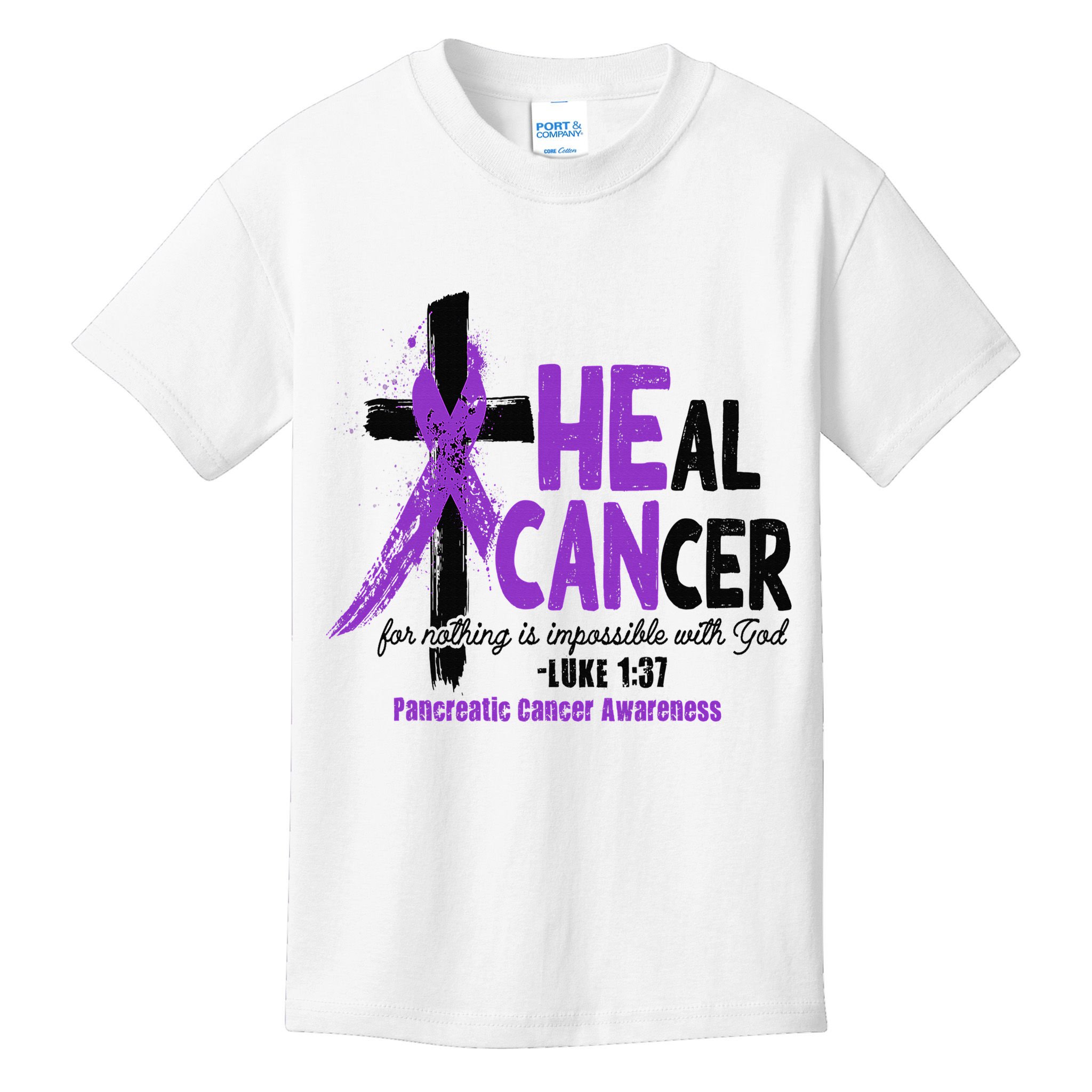 Christian Cross Pancreatic Cancer Awareness Purple Ribbon Kids T-Shirt