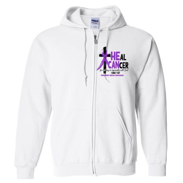 Christian Cross Pancreatic Cancer Awareness Purple Ribbon Full Zip Hoodie