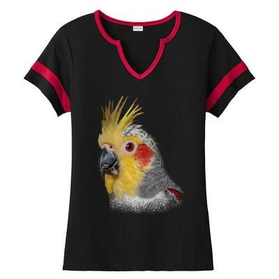 Captivating Cockatiel Portrait Ladies Halftime Notch Neck Tee