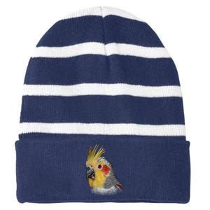 Captivating Cockatiel Portrait Striped Beanie with Solid Band