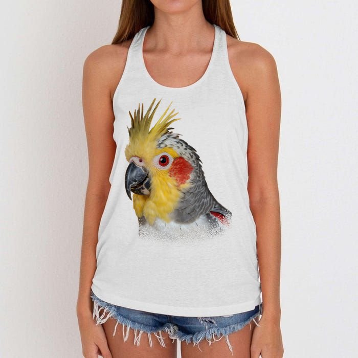 Captivating Cockatiel Portrait Women's Knotted Racerback Tank