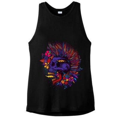Cool Colorful Punk Mohawk Skull Ladies PosiCharge Tri-Blend Wicking Tank