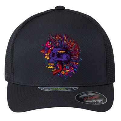 Cool Colorful Punk Mohawk Skull Flexfit Unipanel Trucker Cap