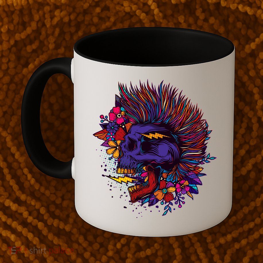 Cool Colorful Punk Mohawk Skull Mug
