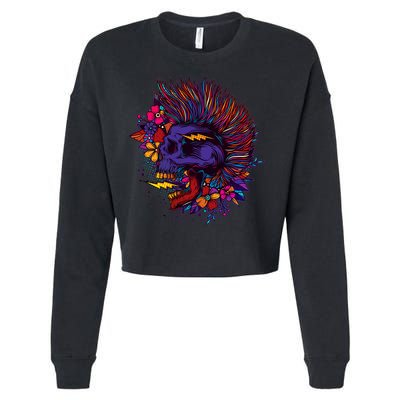 Cool Colorful Punk Mohawk Skull Cropped Pullover Crew