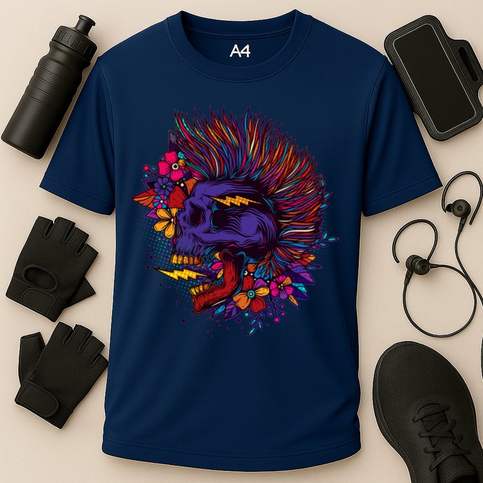 Cool Colorful Punk Mohawk Skull Performance Shirt