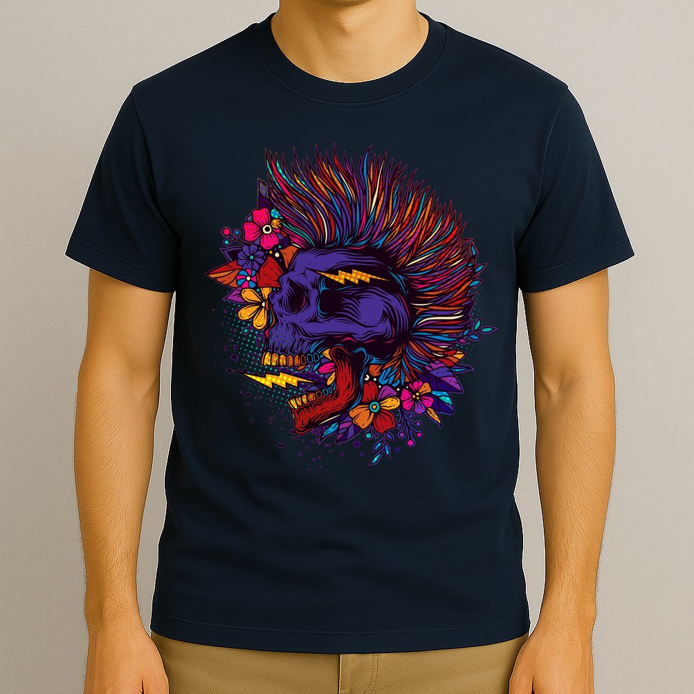 Cool Colorful Punk Mohawk Skull T-Shirt
