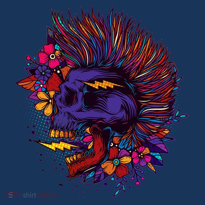 Cool Colorful Punk Mohawk Skull Tall T-Shirt