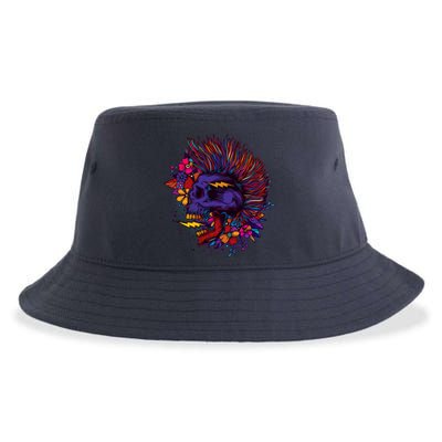 Cool Colorful Punk Mohawk Skull Sustainable Bucket Hat