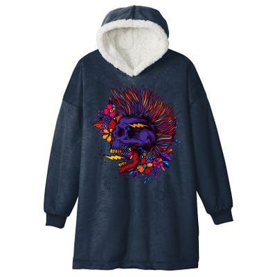 Cool Colorful Punk Mohawk Skull Hooded Wearable Blanket