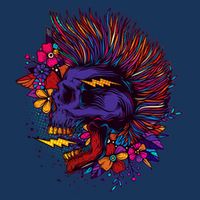 Cool Colorful Punk Mohawk Skull Button