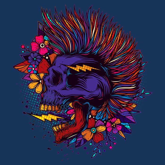 Cool Colorful Punk Mohawk Skull Button