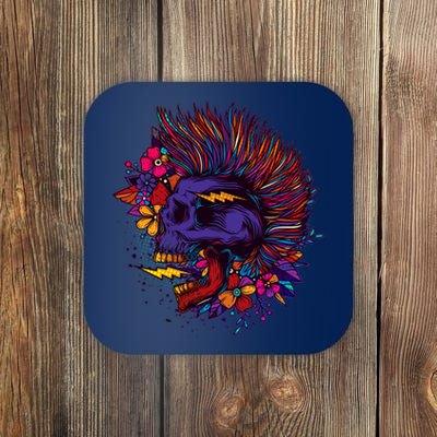 Cool Colorful Punk Mohawk Skull Coaster