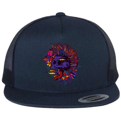 Cool Colorful Punk Mohawk Skull Flat Bill Trucker Hat