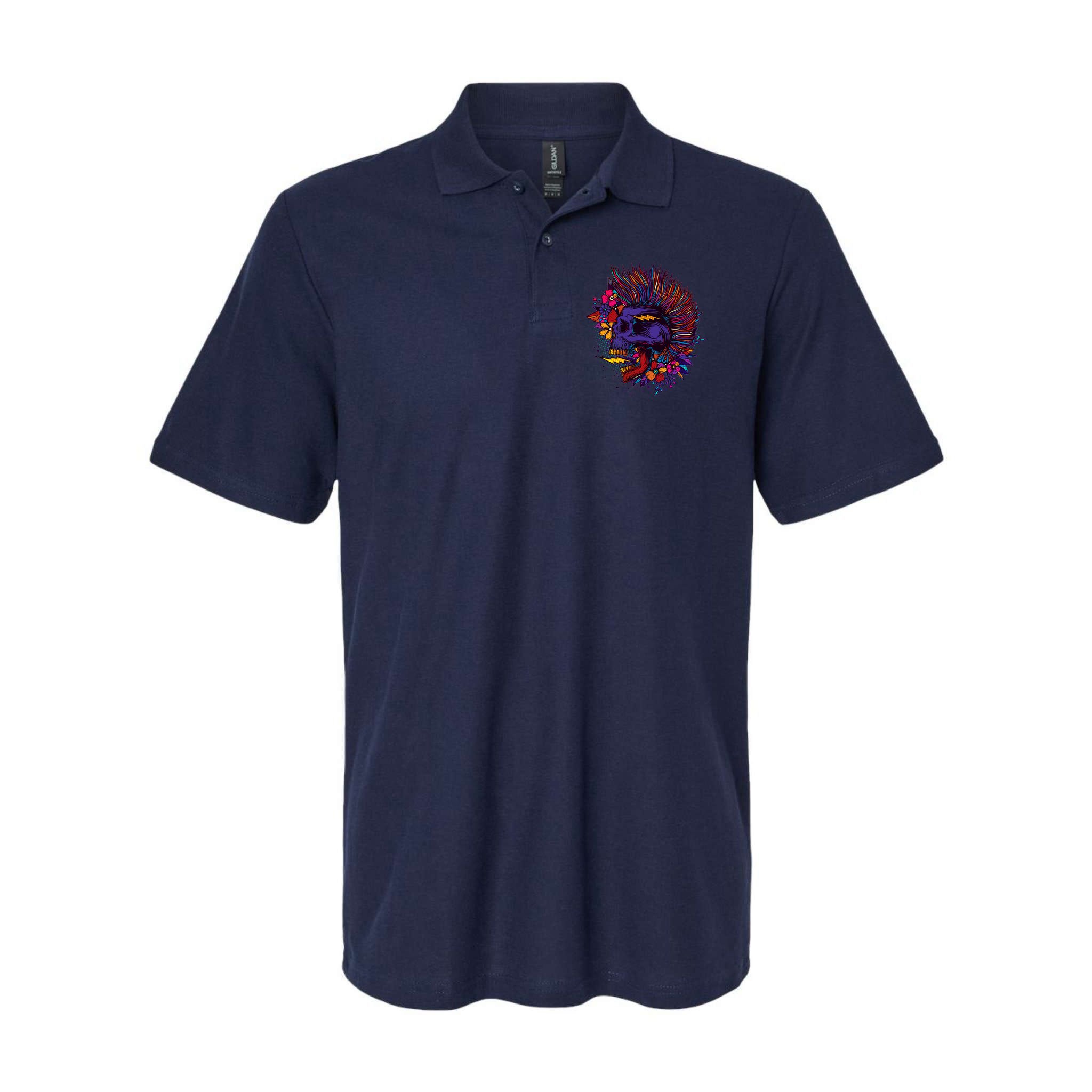 Cool Colorful Punk Mohawk Skull Polo