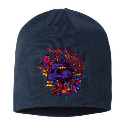 Cool Colorful Punk Mohawk Skull Sustainable Beanie