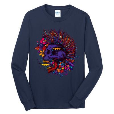 Cool Colorful Punk Mohawk Skull Tall Long Sleeve T-Shirt