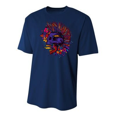 Cool Colorful Punk Mohawk Skull Youth Performance Sprint T-Shirt