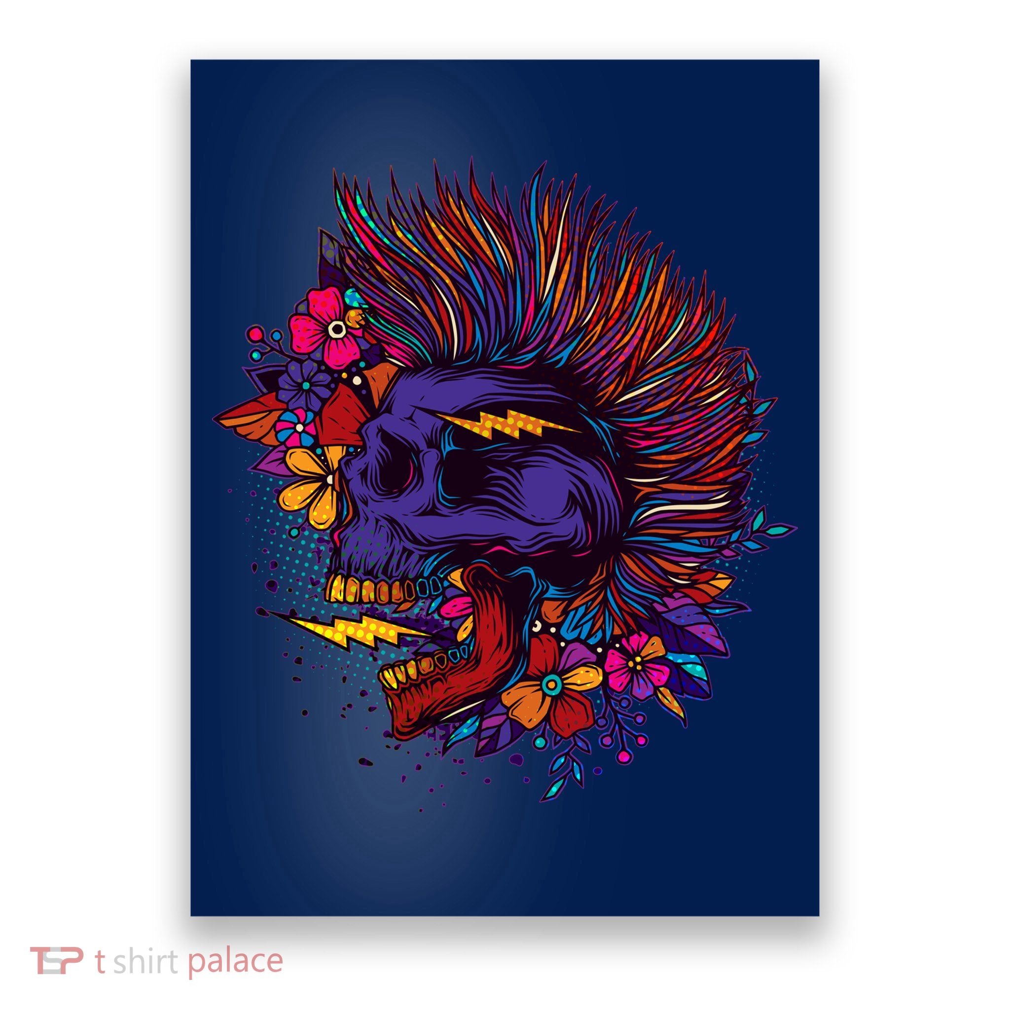 Cool Colorful Punk Mohawk Skull Poster