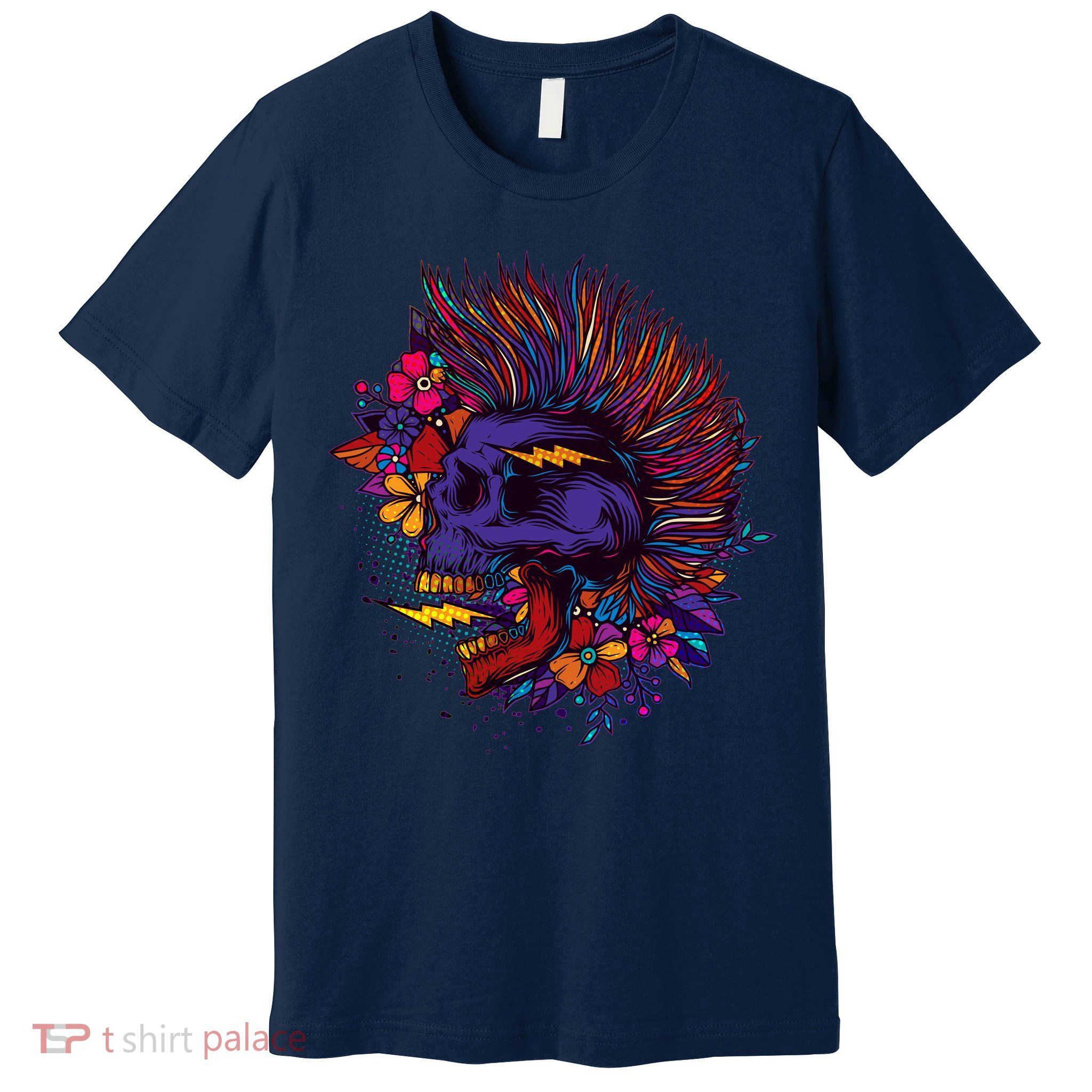 Cool Colorful Punk Mohawk Skull Premium T-Shirt