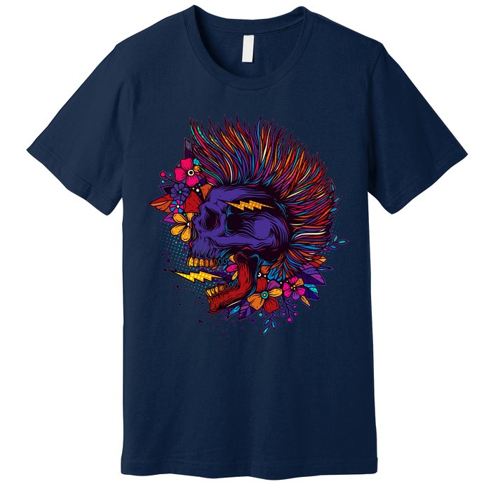 Cool Colorful Punk Mohawk Skull Premium T-Shirt