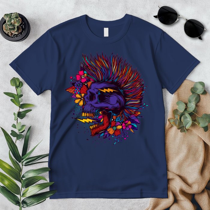 Cool Colorful Punk Mohawk Skull Premium T-Shirt