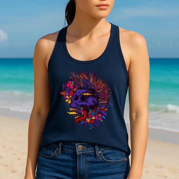 Cool Colorful Punk Mohawk Skull Womens Tank Top