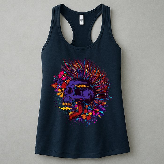 Cool Colorful Punk Mohawk Skull Womens Tank Top