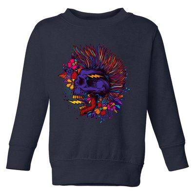 Cool Colorful Punk Mohawk Skull Toddler Sweatshirt