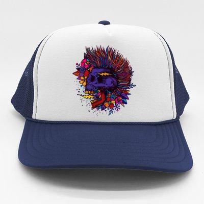 Cool Colorful Punk Mohawk Skull Trucker Hat