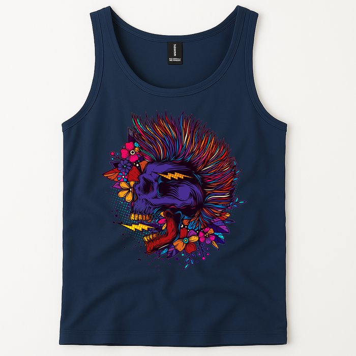 Cool Colorful Punk Mohawk Skull Tank Top