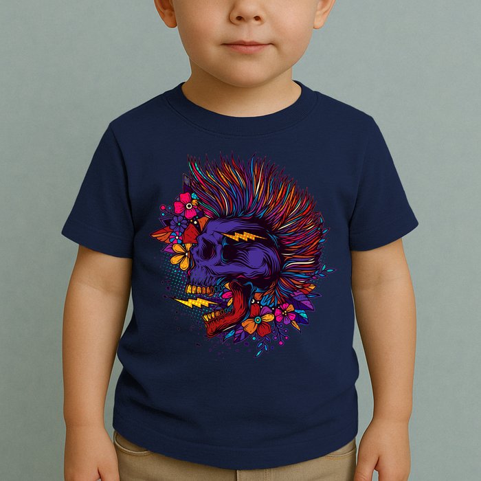 Cool Colorful Punk Mohawk Skull Toddler T-Shirt