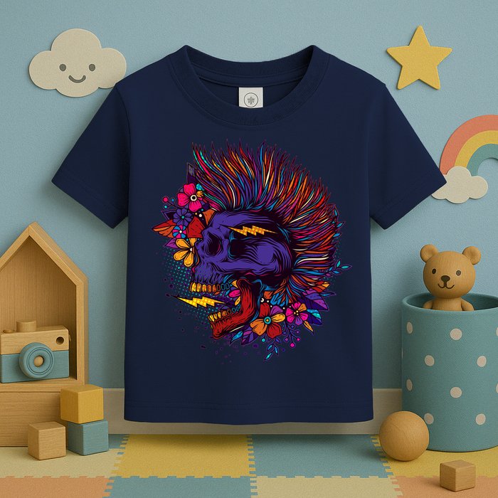 Cool Colorful Punk Mohawk Skull Toddler T-Shirt