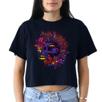 Cool Colorful Punk Mohawk Skull Crop Top