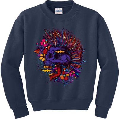 Cool Colorful Punk Mohawk Skull Kids Sweatshirt