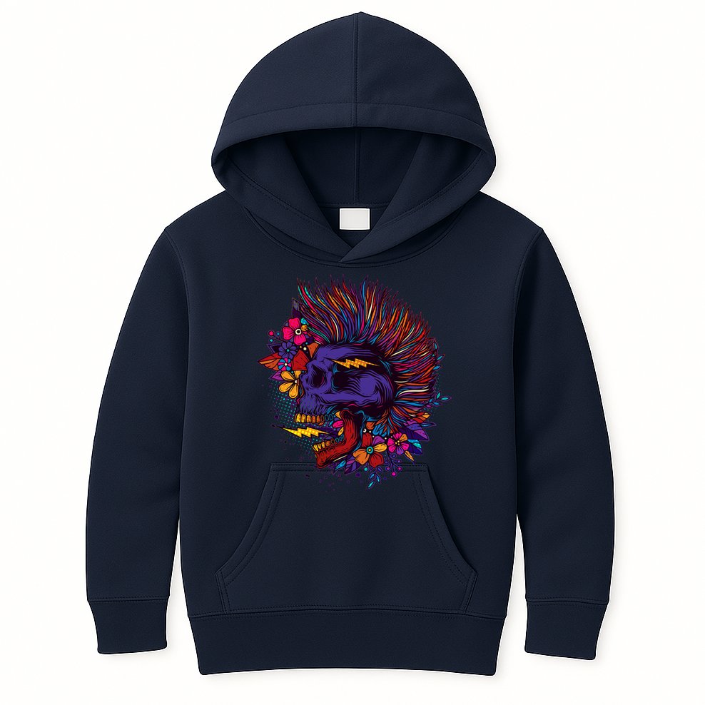 Cool Colorful Punk Mohawk Skull Kids Hoodie