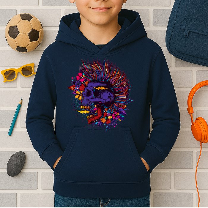 Cool Colorful Punk Mohawk Skull Kids Hoodie