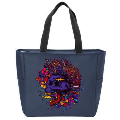 Cool Colorful Punk Mohawk Skull Zip Tote Bag