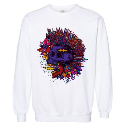 Cool Colorful Punk Mohawk Skull Garment-Dyed Sweatshirt