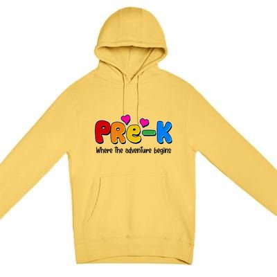 Cute Colorful Pre K Where The Adventure Begins Premium Pullover Hoodie