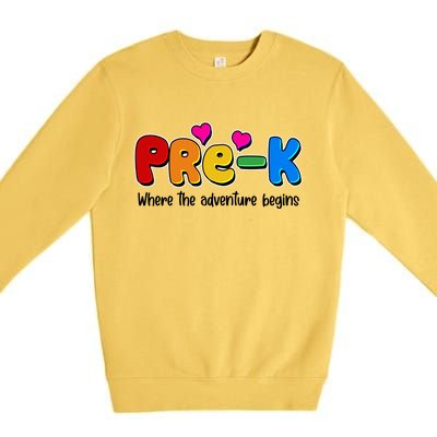 Cute Colorful Pre K Where The Adventure Begins Premium Crewneck Sweatshirt