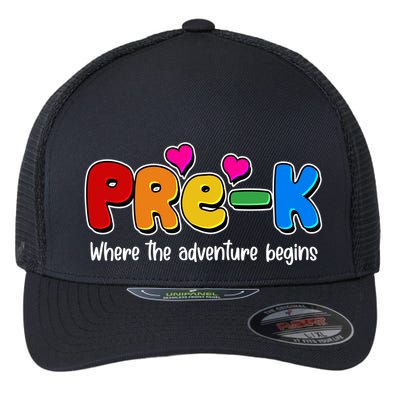 Cute Colorful Pre K Where The Adventure Begins Flexfit Unipanel Trucker Cap