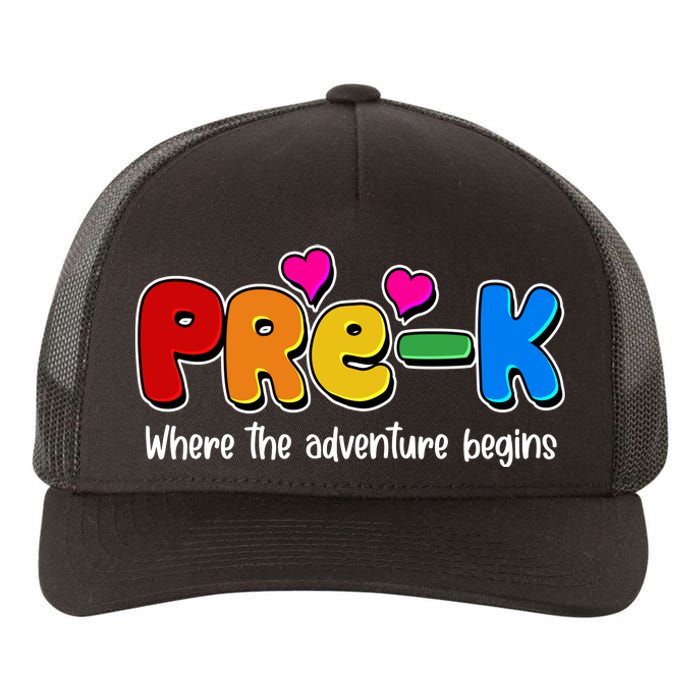 Cute Colorful Pre K Where The Adventure Begins Yupoong Adult 5-Panel Trucker Hat