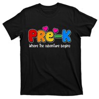 Cute Colorful Pre K Where The Adventure Begins T-Shirt